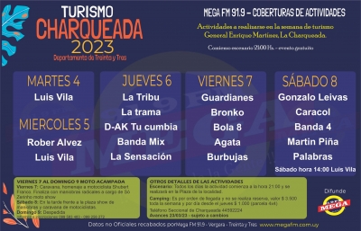Programación Grilla festival de La Charqueada 2023 - Turismo General Enrique Martinez