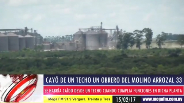Cay&oacute; un trabajador de molino arrozal 33 desde un techo del laboratorio de dicha planta 15/02/17