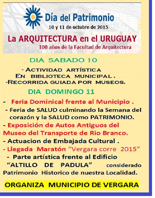 Estan definidas las actividades a realizarse en Vergara con motivo del d&iacute;a del patrominio