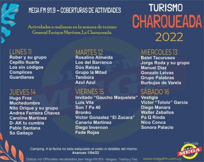 Programación Grilla festival de La Charqueada 2022 - Turismo General Enrique Martinez