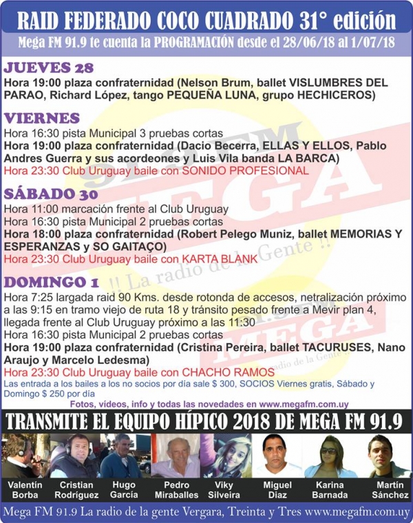Raid Federado Coco Cuadrado 31&ordm; edici&ograve;n 2018 por Mega FM 91.9
