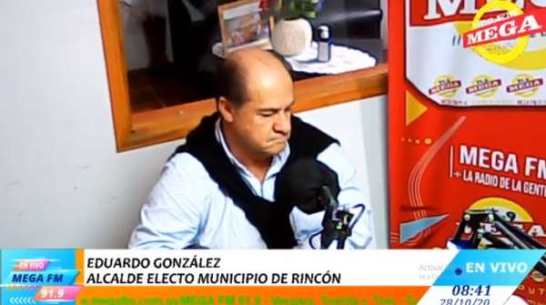 El Alcalde electo por el Municipio de Rinc&oacute;n Eduardo Gonzalez en la ma&ntilde;ana de la Mega 28/10/20