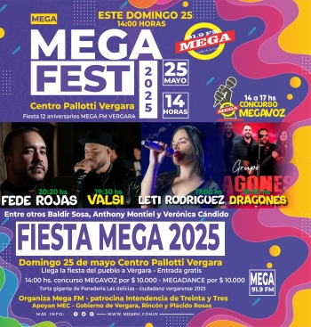 Domingo 25 de mayo llega la fiesta de los 12 aniversarios de MEGA FM