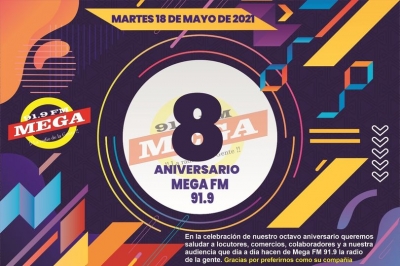 Mega FM 91.9 saludo octavo aniversario equipo 2021